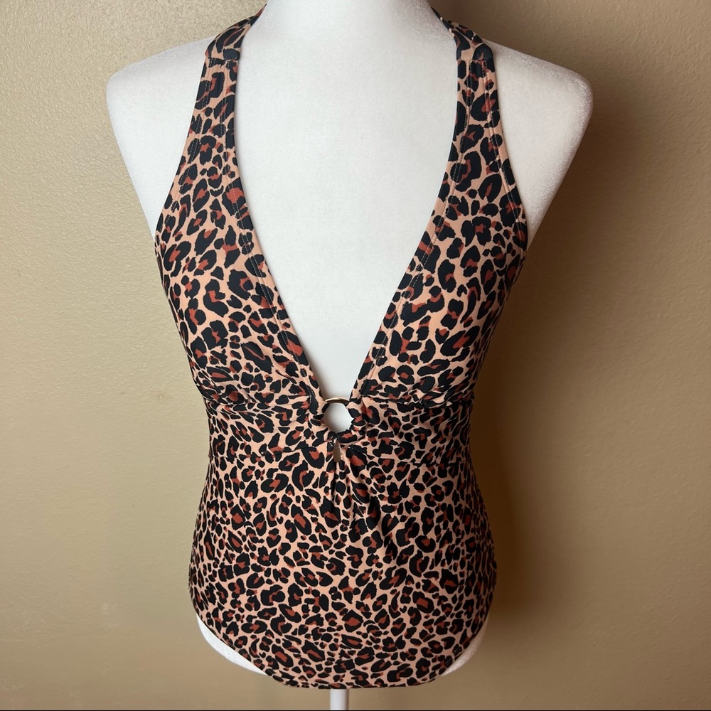 Kona Sol Leopard/Cheetah Print One Piece Gold Ring Bathing Suit Swimsuit - Small
